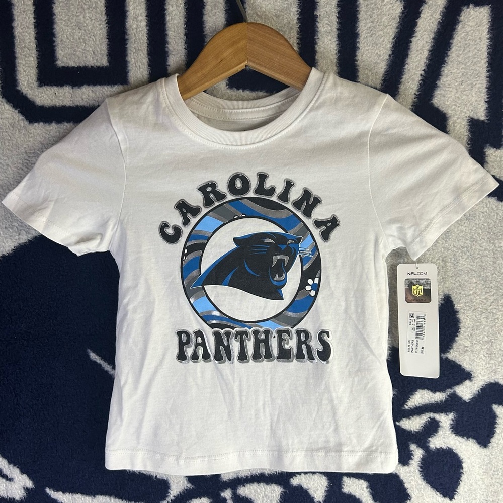 NFL Carolina Panthers Kids White and Blue T-Shirt NFL Size XS 4-5 Brand New